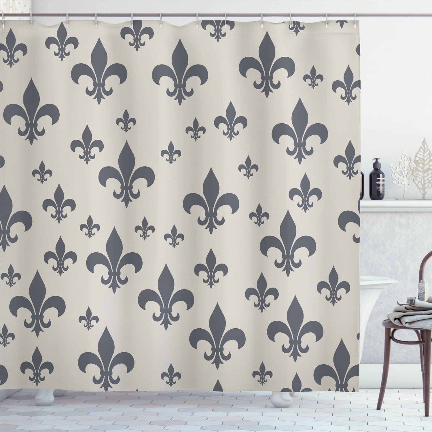 72x72'' royal fleur de lis Bathroom Shower Curtain Waterproof Fabric 12 Hooks 