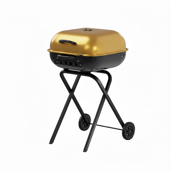 Americana Walk-A-Bout 100% Pre-Assembled Portable "Original Square Charcoal Grill" -Steel, Gold