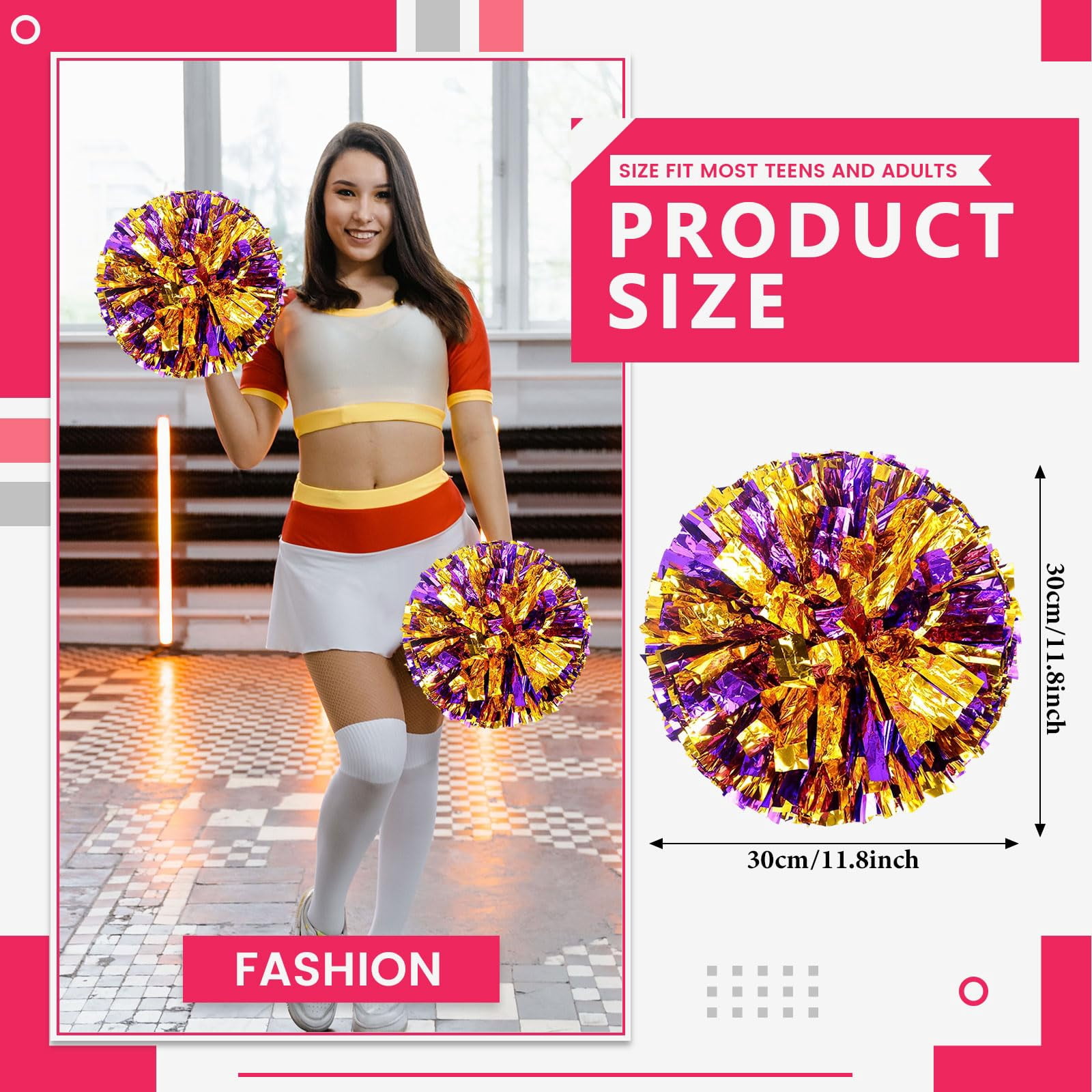 24 Pcs Cheerleading poms,pom poms Cheerleading with Straight Handle Style Cheer Pom Pomsfor Dance, Matches, Team Spirit Sports