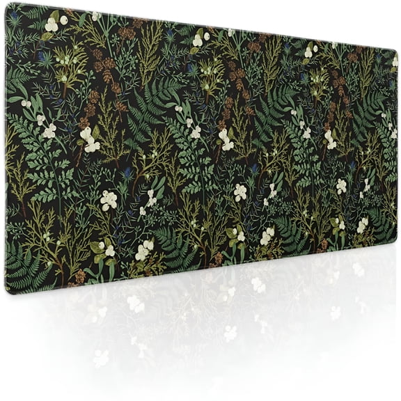 LAMIRO Black Aesthetic Vintage Botanical Gaming Mouse Pad XL Cute Forest Green Plant Nature Floral Extended Large Big Mousepad Non-Slip Stitched Edge Long Mat for Desk Office Computer,31.5×11.8 in