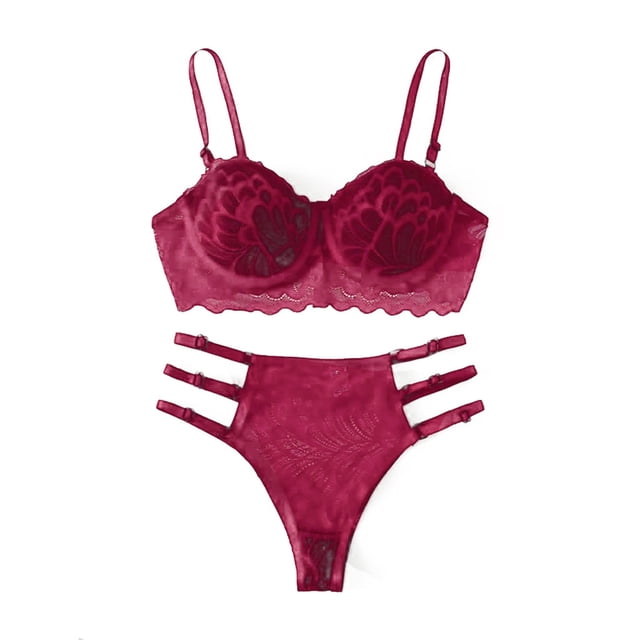 Gibobby Conjunto de lencería de encaje Pijamas de liga de Lencería de encaje Nuevo anillo sexy Ropa de dormir Ropa interior Íntima(Vino M)