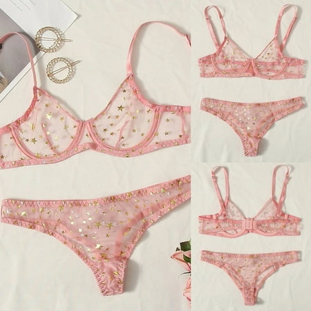 

valentines day gifts for her Sexy G-string Embroidery Lingerie Thong Steel Ring Bra Lingerie Sleepwear
