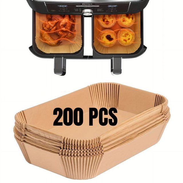 Doublures en Papier pour Friteuse à Air Chaud Jetables, Anti-Huile, Imperméables, Papier de Cuisson Rond, Carré et Rectangle, Parchemin, Fournitures de Cuisine pour Fêtes, 200 Pcs Rectangle