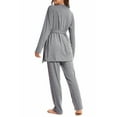 thumbnail image 3 of Arvbitana Women's 3Pcs Loungewear Outfits Lace Patchwork Cami Tops + Long Pants + Long Sleeve Robe Pajamas Sets Ladies Casual Sleepwear, 3 of 9