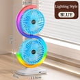 thumbnail image 2 of Double Head Desk Fan with Ambient Light Digital Display USB Rechargeable Portable Mini Fan Quiet Circulation for Home Office Bedroom by PALIFEUR, 2 of 10