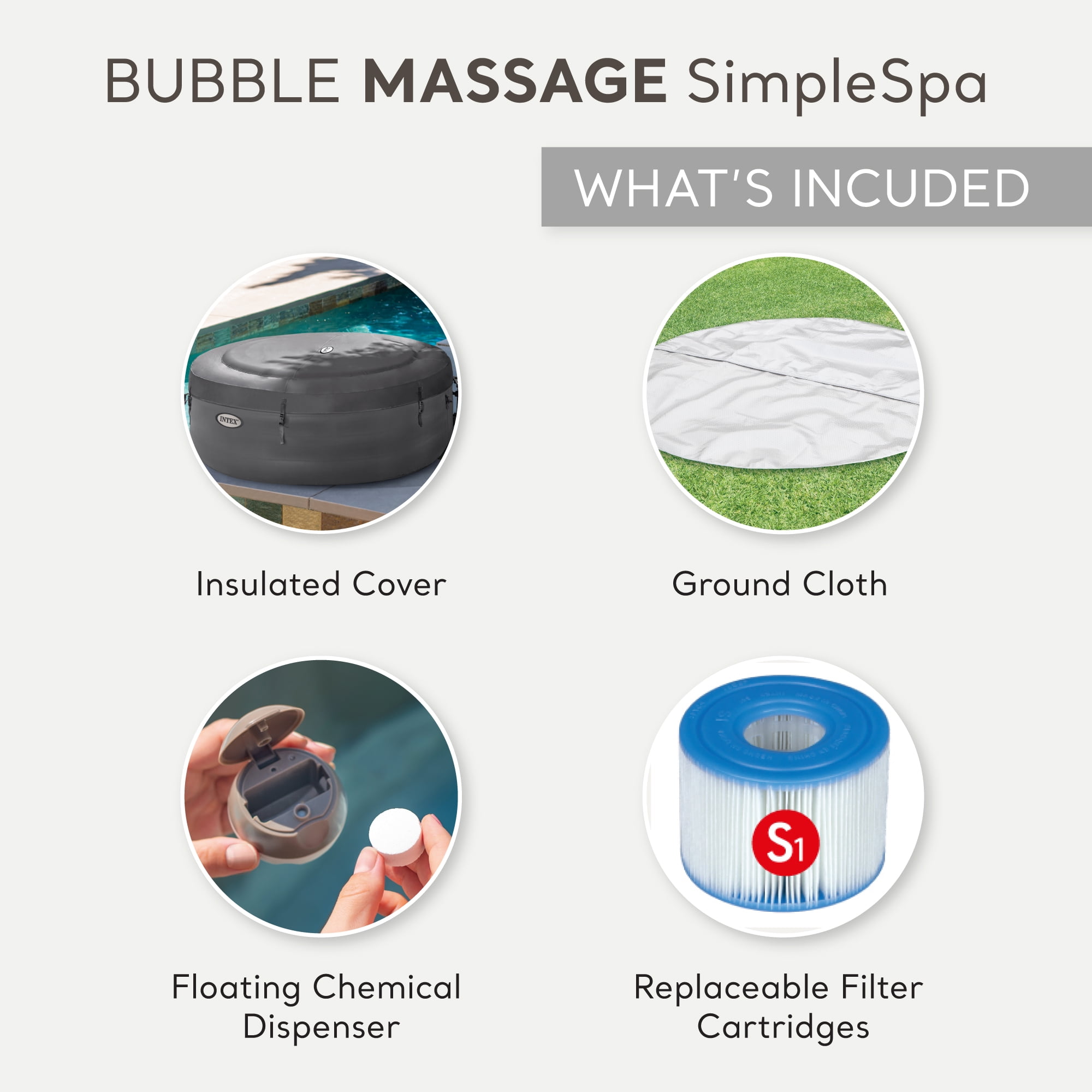 Open Box Intex SimpleSpa Bubble Massage 4 Person Inflatable Hot Tub w/ Cover