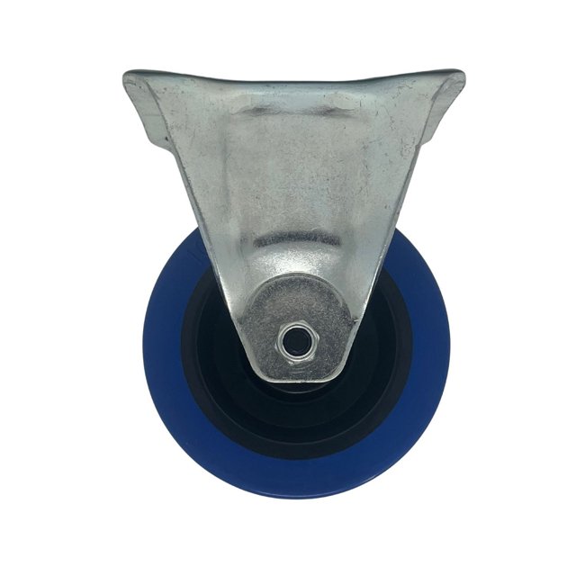 Rueda de 4' de Goma Termoplastica GOWU Color AZUL con herraje de placa fija Carga 180 kg