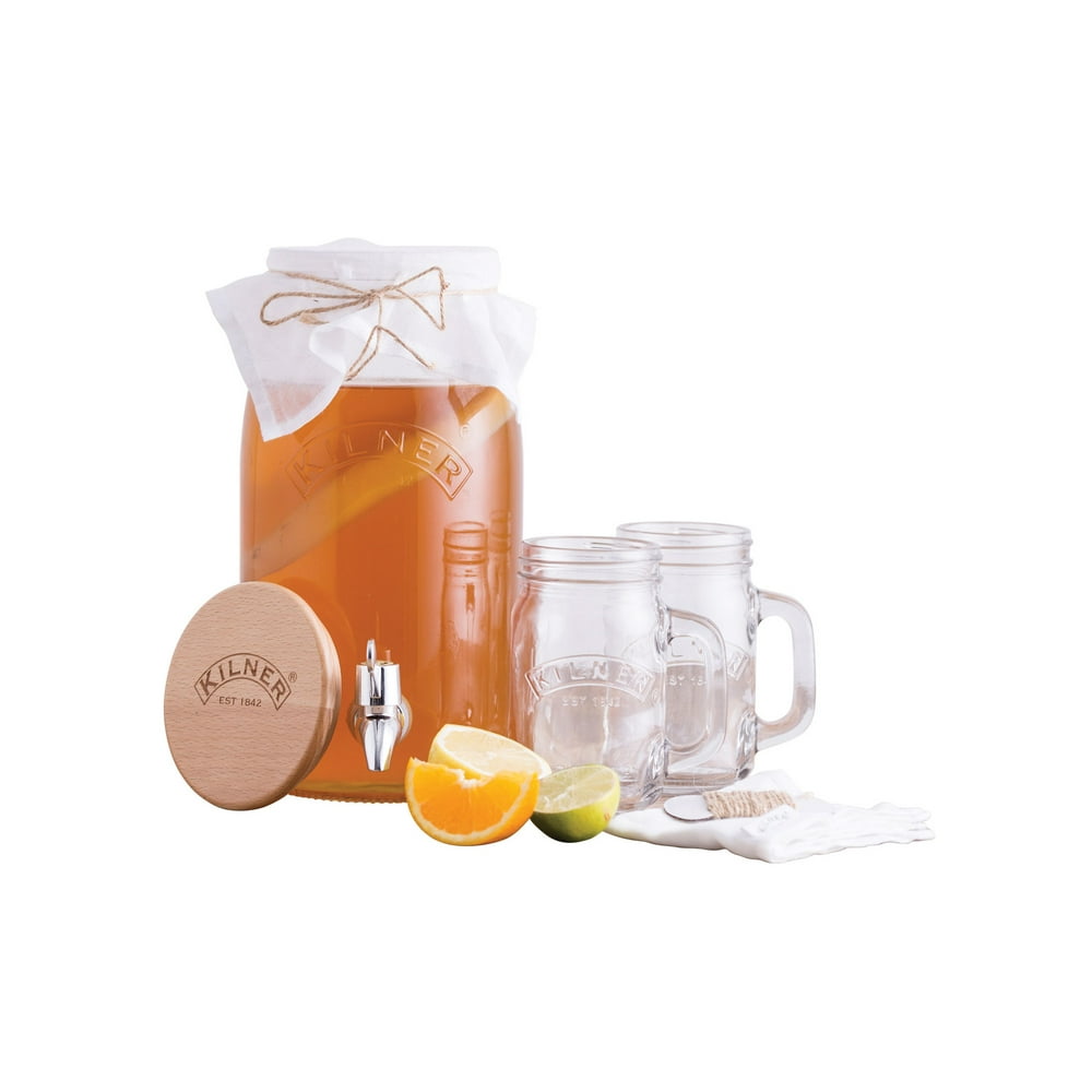 Kilner Kombucha Making Kit, Lidded 3Liter Glass Drink Dispenser, Two