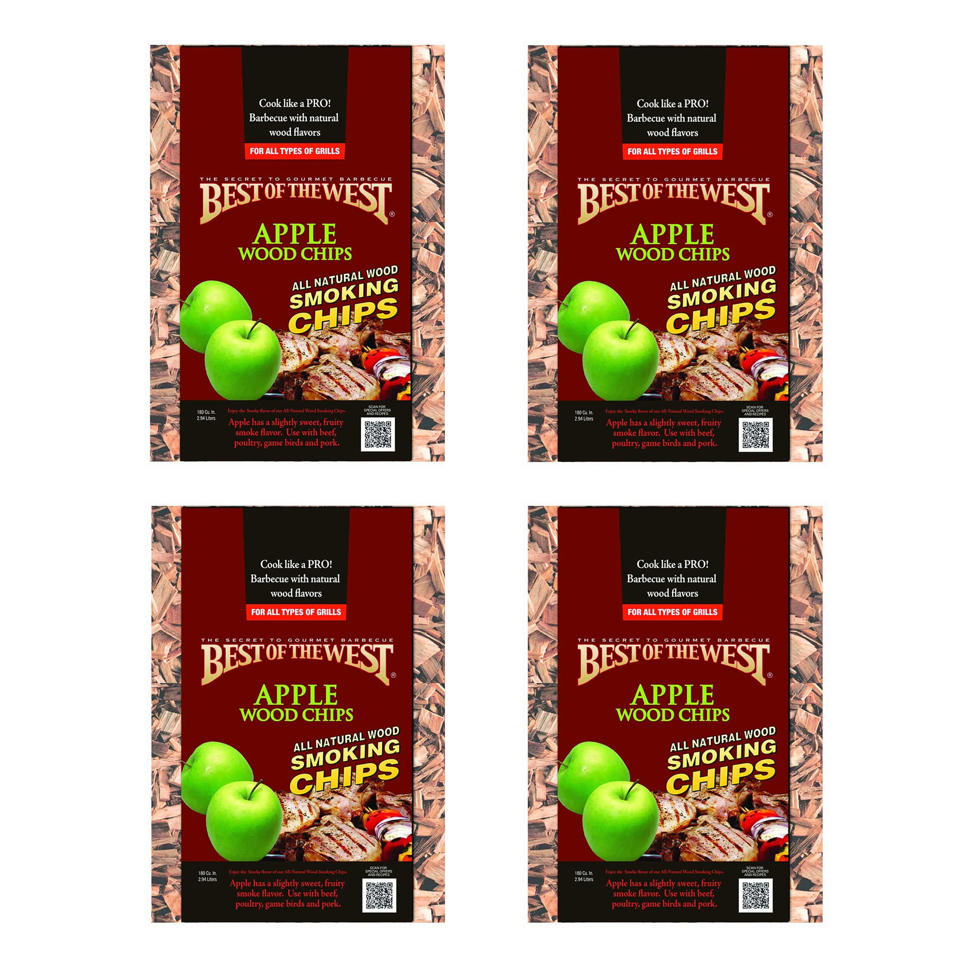 6 Pack Best of the West All Natural BBQ Apple Wood Smoking Chips 180 Cu Inch 