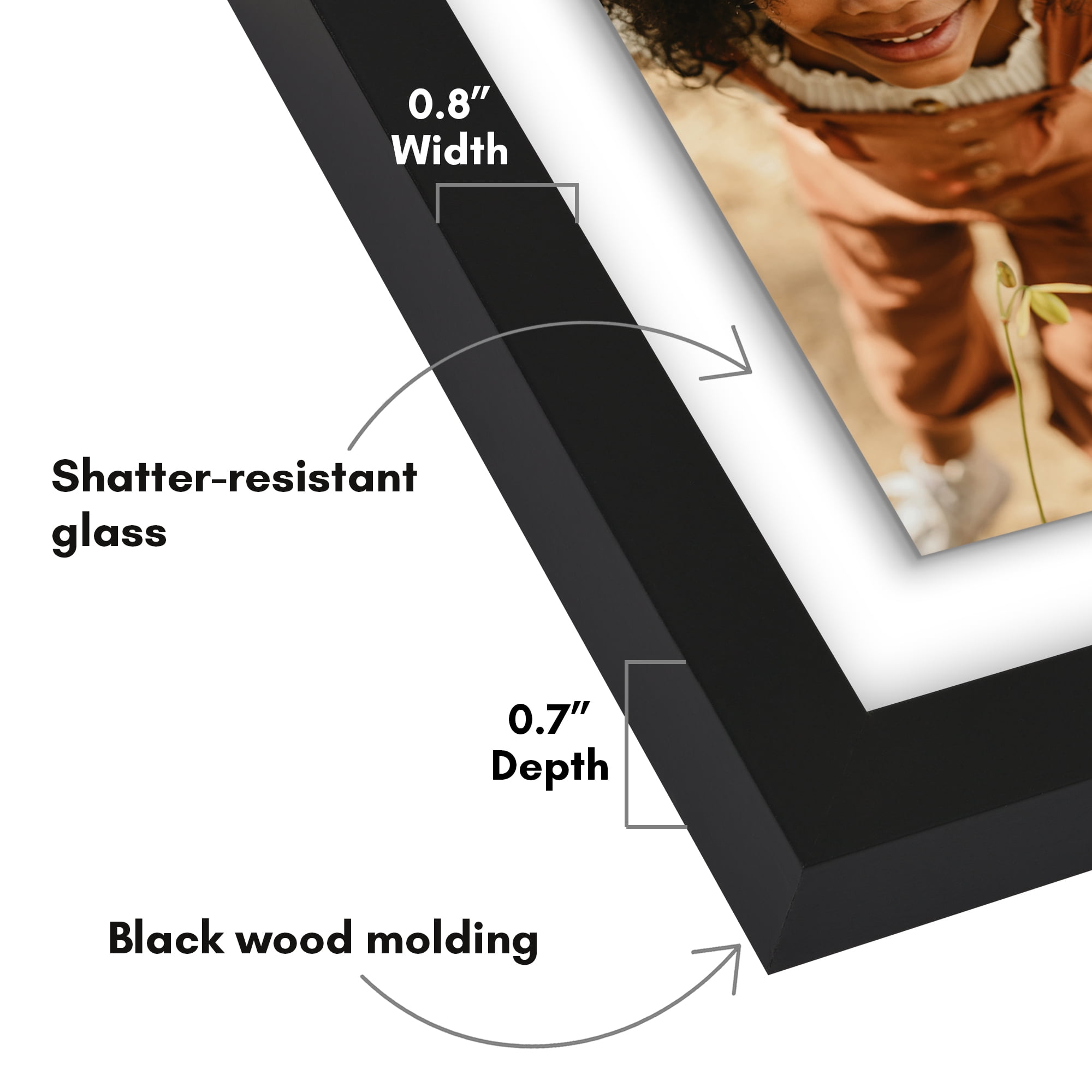 Americanflat 5x7 Picture Frame Floating Polished Crystal Clear Glass with 3x5 Mat Display Photo Signature Float - Black