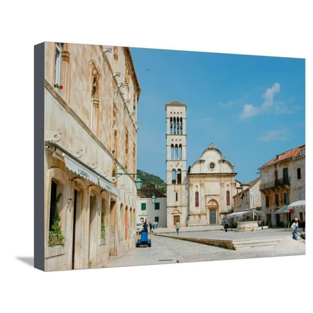 Main Square and Cathedral of St. Stephen, Hvar, Dalmatian Coast, Croatia Stretched Canvas Print Wall Art By Alison