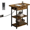 thumbnail image 3 of Set of 2 Narrow End Tables with Charging Station, USB Ports & Outlets, 2-Tier Storage Side Table, Rustic Brown Nightstand for Living Room & Bedroom, 3 of 4