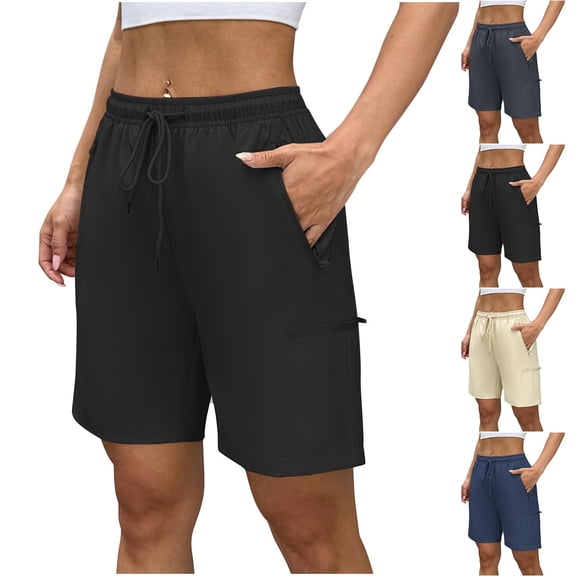 FRSASU Women's Running Yoga Fitness Shorts Quick Dry Lightweight High Waisted Athletic Golf Shorts with Zipper Pockets Navy