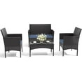 thumbnail image 3 of ALAULM 4-Piece Wicker Rattan Outdoor Furniture Patio Conversation Set with Cushions and Coffee Table, Dark Blue, 3 of 8