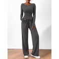 thumbnail image 5 of Women'S 2 Piece Lounge Sets Asymmetrical Long Sleeve T Shirt Wide Leg Pants Casual Outfits Tracksuit Dark Gray L, 5 of 8