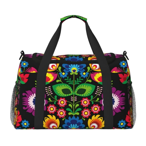 Balery Traditional Floral Polish Bolsa de Gimnasio para Mujeres, Bolsa de Viaje con Bolsillo Húmedo, Bolsa de Fin de Semana para Mujeres, Bolsa de Viaje Resistente al Agua