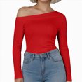 thumbnail image 4 of larppty Women Long Sleeve Off Shoulder Tops Trendy Cowl Neck Going Out Slim Fitted Shirt for Fall (Red, XL), 4 of 8