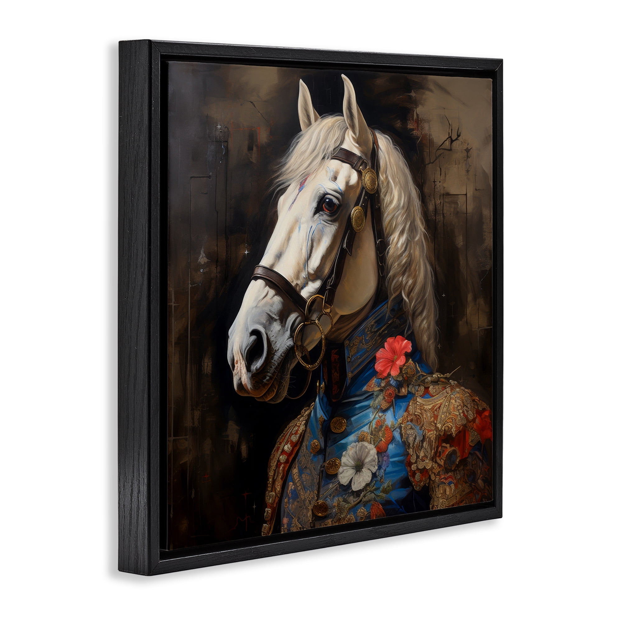 Stupell Industries Horse with Regal Clothing Animals & Insects Painting Black Floater Framed Canvas Art Print Wall Art, 25 x 25