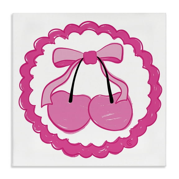Stupell Industries Pink Cherries & Bow Food & Beverage Painting Wrapped Canvas Art Print Wall Art, 17 x 17