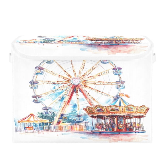 Storage Box With Lid 16.5x12.6x11.8In Foldable Stacked Household Storage Box Colorful Ferris Wheel