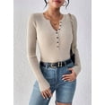thumbnail image 6 of Women'S Long Sleeve Henley Tops Ribbed Knit Slim Fitted Trendy T Shirt Basic Tees Layer Fashion Outfits Color XS, 6 of 8