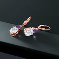thumbnail image 4 of Gem Stone King 18K Rose Gold Plated Silver White Moissanite and Purple Amethyst Dangle Earrings for Women (6.80 Cttw, Gemstone Birthstone, Oval 10X8MM, Trillion 5MM), 4 of 4