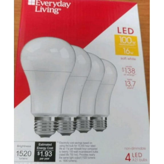 Everyday Living LED A21 100 watt equivalent soft white LED light bulbs (pack of 4)