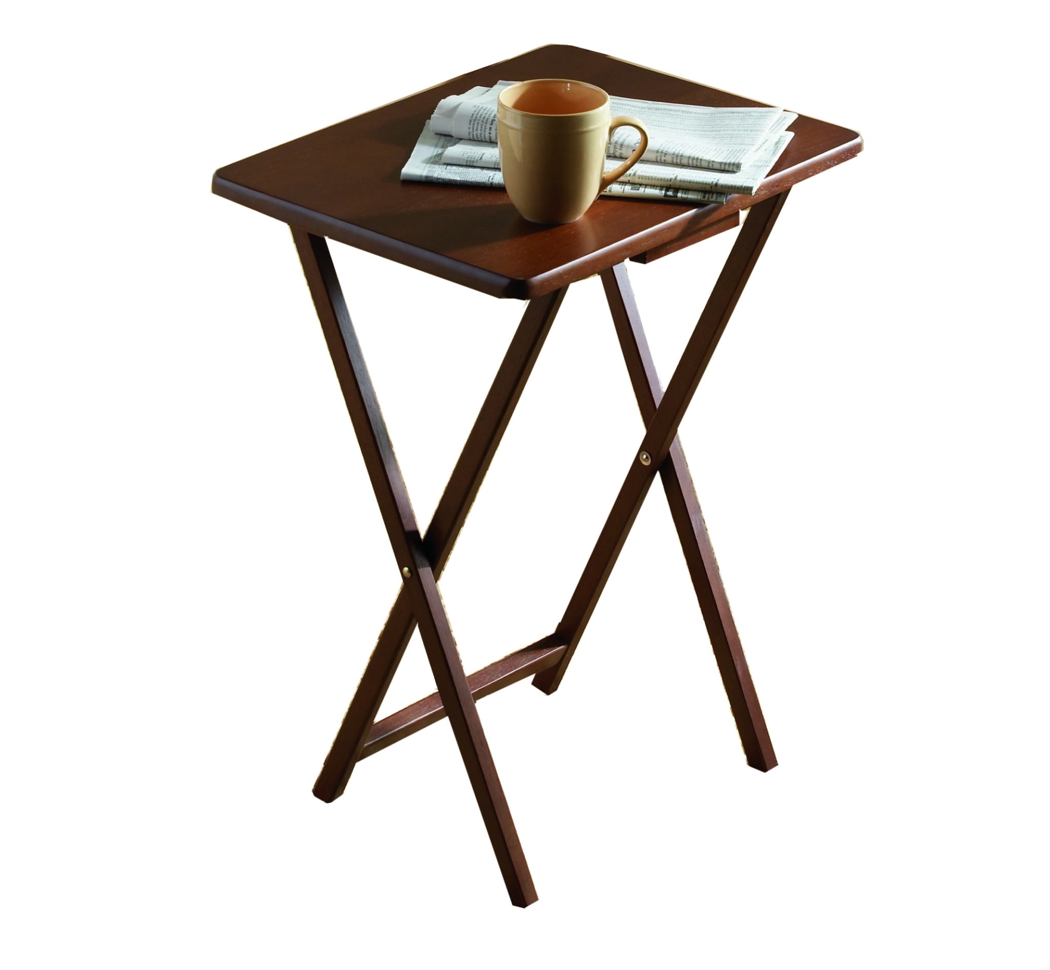 Mainstays 2 Pack Folding Tv Tray Table Set In Walnut 19x15x26 Inch Walmart Com Walmart Com