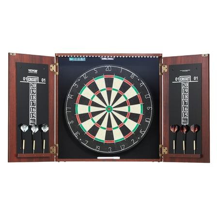 VEVOR Dartboard and Cabinet Set, Ready-to-Play Bundle Official Size Dartboard Cabinet, Steel Tip Dart Hideaway Cabinet, Features LED Light, Easy Assembly,Complete with All Accessory,for Cricket Game