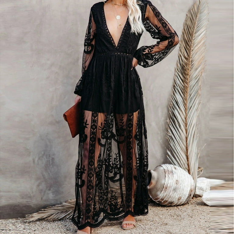 YOTAMI Womens Dress Long Sleeve Fashion Sexy Women Patchwork Lace Splicing Long Sleeve Vintage Party Dress Winter Fashion Black S-6XL