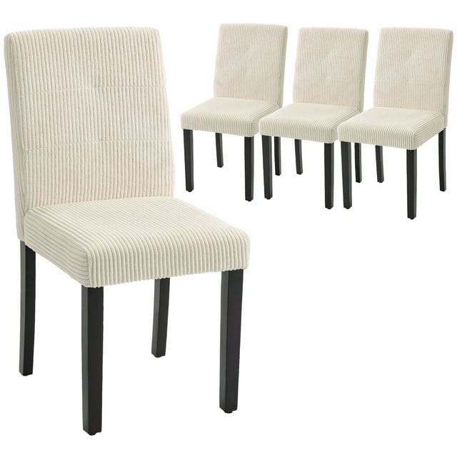 HOMCOM Corduroy Upholstered Dining Chairs, Kitchen Chairs Set of 4, Beige
