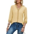 thumbnail image 2 of Gomelly Ladies Tops Lace Trim Blouse Elegant Shirts Women Plain Office Tunic Shirt V Neck Yellow 2XL, 2 of 5