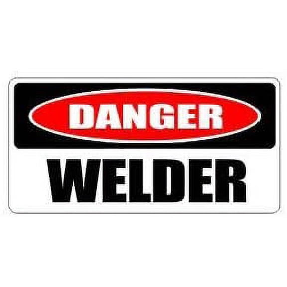 Pair of Danger welder funny hard hat/helmet vinyl decal sticker
