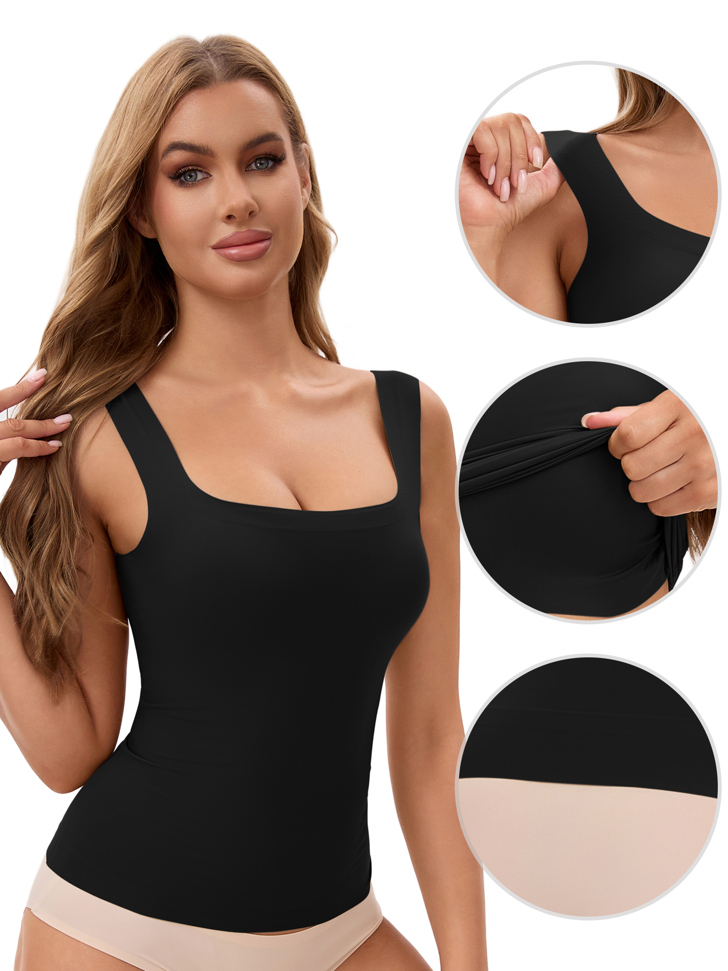 Unique Bargains Women's U Back Tank Tops with Built-In Bra for Everyday Wear M Black