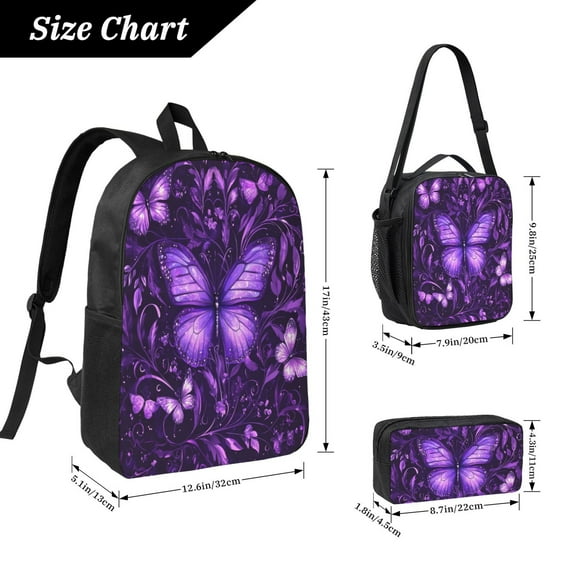 Dreamy Colored Butterfly Backpack 17 Inch Set with Lunch Bag and CaseDurableTravel Bag Combo for Work Commuting Daily Use
