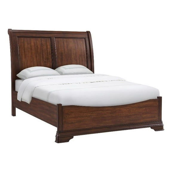 Pemberly Row Traditional Poplar Wood Queen Bed in Cherry Finish
