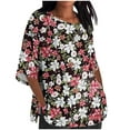 thumbnail image 2 of Aloohaidyvio Blouses for Women 3/4 Sleeve,Women's 3/4 Sleeve Cotton Linen Tops Loose Flower Ethnic Printed Shirt Casual Round Neck Blouse Soft Basic Tees, 2 of 4