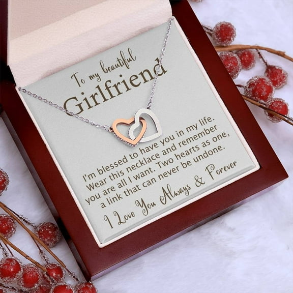 To My Beautiful Girlfriend Gifts, Soulmate Necklace With Heartfelt Message Card Gift Box Jewelry For Her on Birthday Christmas