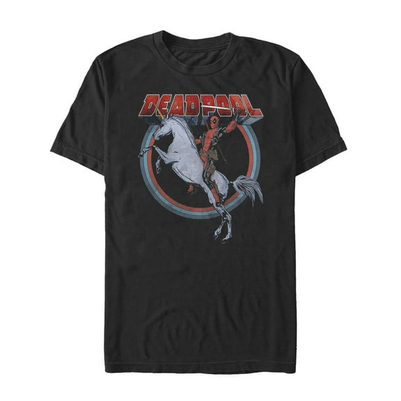 Men's Marvel Deadpool Rides Unicorn Graphic Tee Black 3X Large