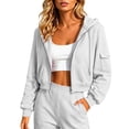 thumbnail image 4 of Puliio Womens Cropped Full Zip Hoodies Casual Long Sleeve Hooded Sweatshirts with Side Pockets, 4 of 6