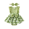 thumbnail image 1 of EYIIYE Barboteuse-Robe Irlandaise pour Bébés Filles, Nouveau-Né, Combinaison-Robe à Manches en Dentelle, Trèfle à Quatre Feuilles, Imprimé à Carreaux, Col Ras du Cou, Robe Justaucorps, Patchwork Côtelé, nd Petite Fille Mignonne, Vêtements Décontractés Quotidiens, 1 of 9