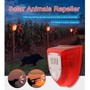 2 Pack Solar Security Alarm Lights, 129dB Gunshot Sounds & Dog Barking Sound & Light Strobe Light Warning Lamp for Outdoor Farm Barn, Villa Yard