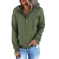 thumbnail image 2 of Women Drawstring Button Neck Hooded Sweatshirt Long Sleeve Pure Color Hoodies Pullover, 2 of 5