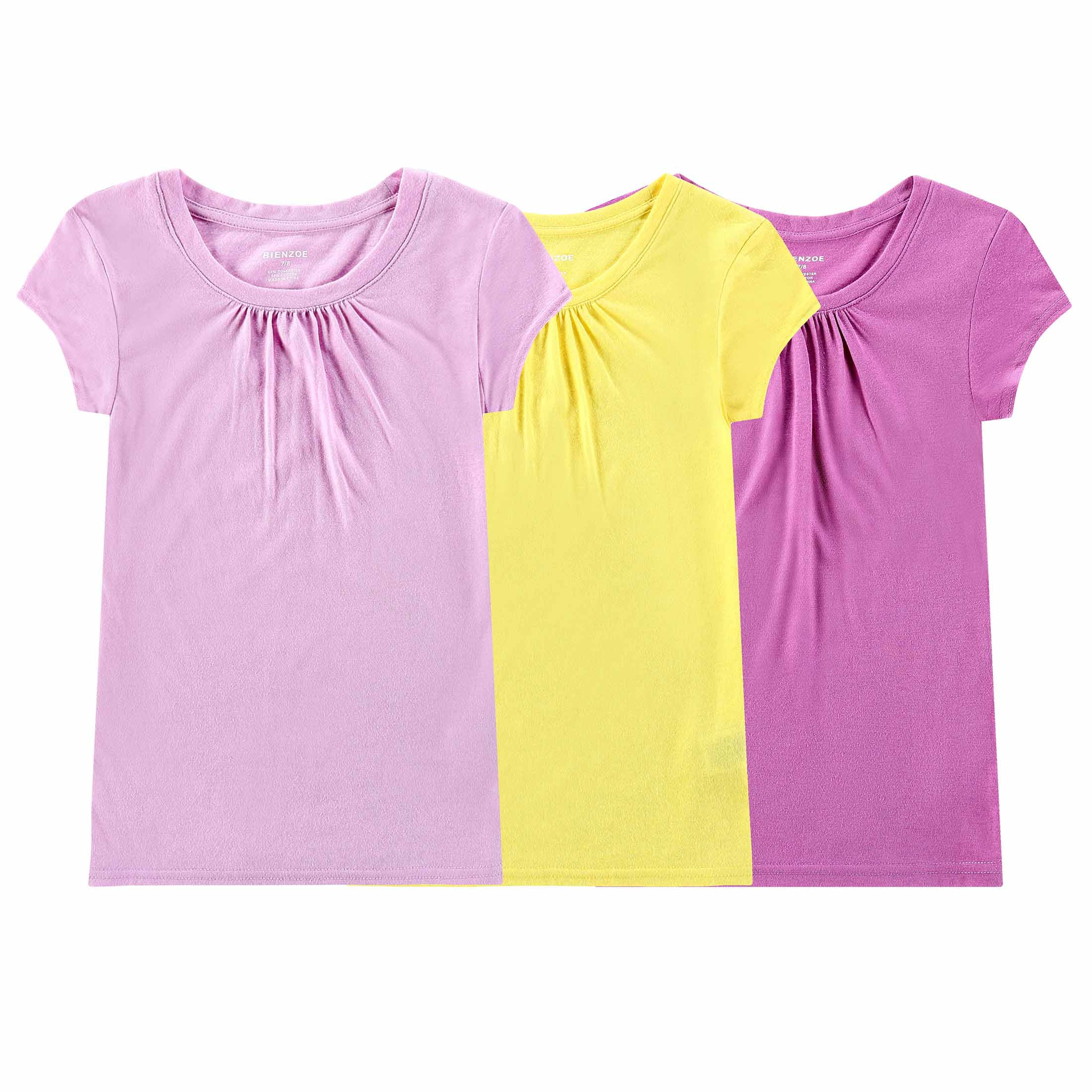 Bienzoe Girl's School Uniform Breathable Quick-Dry T-Shirt PackC 10/12