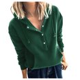 thumbnail image 1 of Hooded Sweatshirt Women Solid Buttons Hooded Pockets Pullover Sweatshirt Long Sleeves Blouse Tops, 1 of 7
