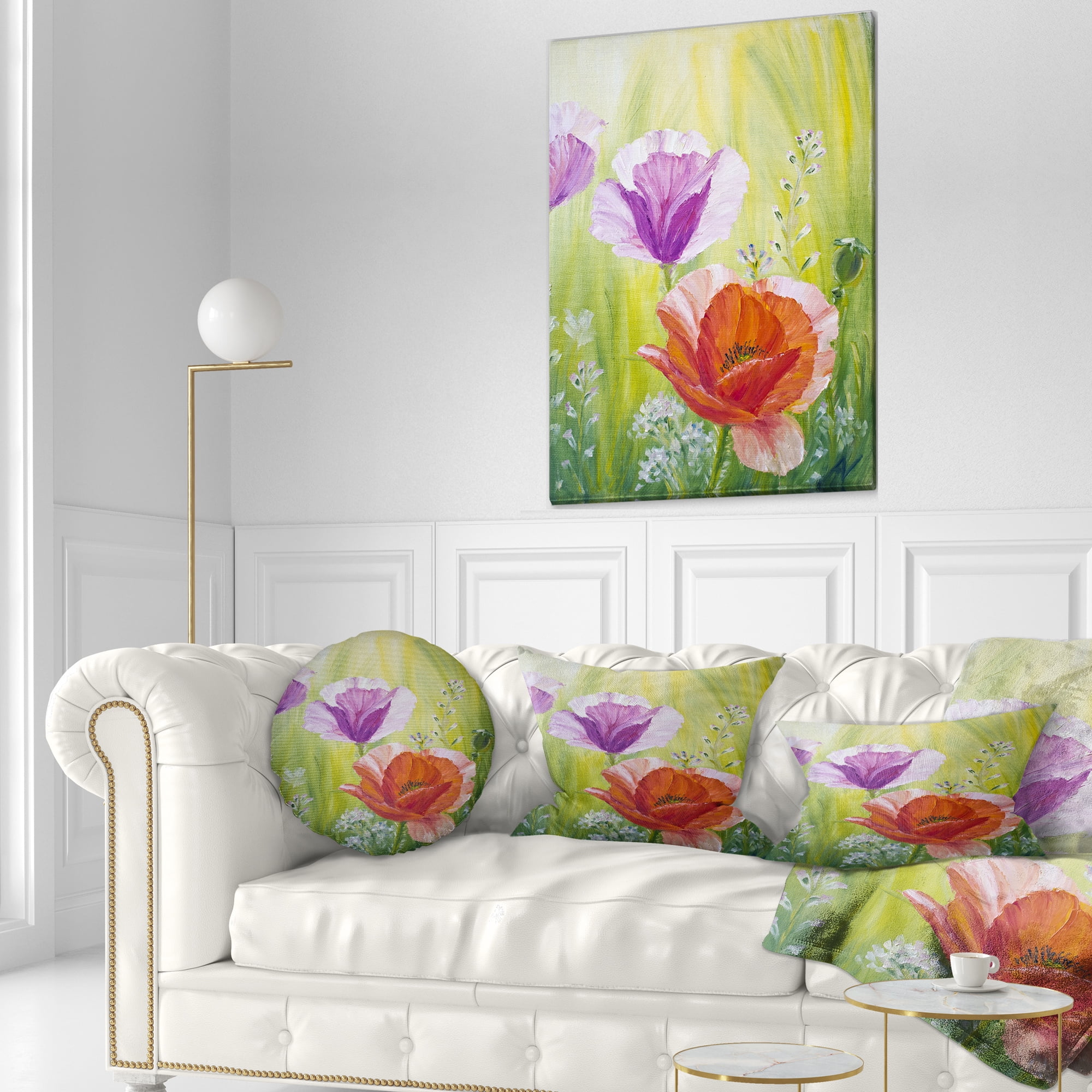 Designart Poppies in the Morning - Floral Throw Pillow - 12x20