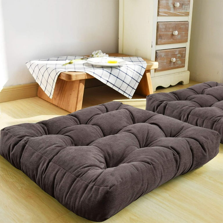 Square Thicken Floor Cushion,Cotton Linen Thick Meditation Pillow  ,20.6x20.6 Inch,Dark Grey 