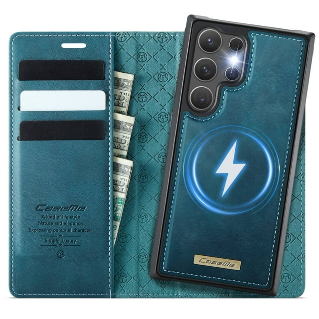 Funda Billetera Desmontable Magnética 2 en 1 Magsafe para Samsung Galaxy S24 Ultra con Tarjetero para Mujer y Hombre,Cuero PU Retro 【Bloqueo RFID】 Funda con soporte a prueba de golpes