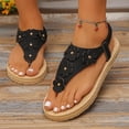 thumbnail image 4 of Sandalias Planas con Correas de Tobillo Floral Toe Post Espadrilles, Sandalias Planas de Mujer Toe Redondo Verano, 4 of 9