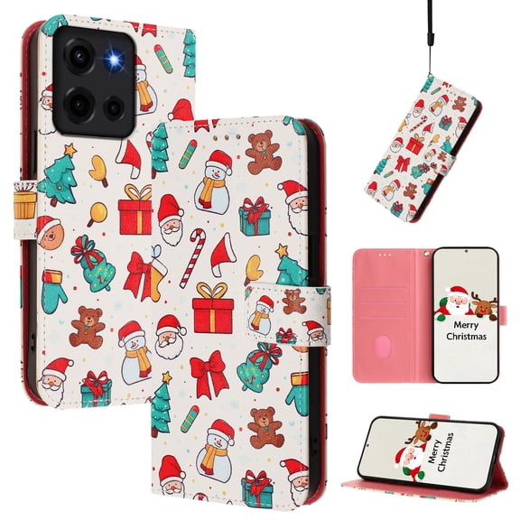 Allytechgroup Christmas Series Case for Motorola Edge (2025), Stylish Pattern PU Leather TPU Interior Flip Wallet Cards Slots Cash Pocket Hand Wrist Shockproof Phone Cover for Women Men, A
